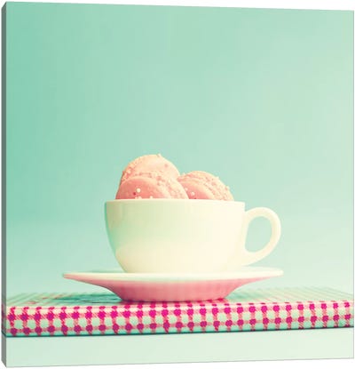 Cup Of Macaroons Canvas Art Print - Coffee Shop & Cafe