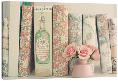 Floral Books Canvas Art Print - Shabby Chic Décor