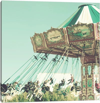 Flying Chairs On Mint Canvas Art Print - Amusement Park Art