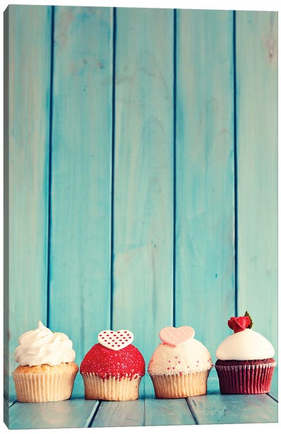 Four Cupcakes Canvas Art Print - Cake & Cupcake Art