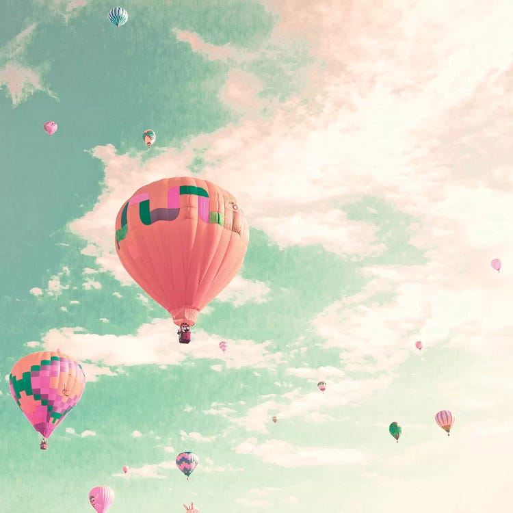 Hot Air Balloons Over Mint Sky