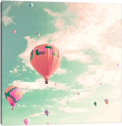 Hot Air Balloons Over Mint Sky Canvas Art Print - Caroline Mint