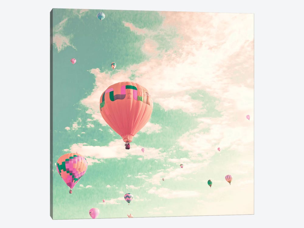 Hot Air Balloons Over Mint Sky by Caroline Mint 1-piece Canvas Art Print