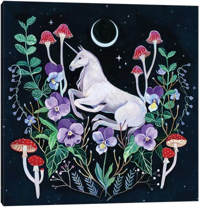 Unicorn Garden Canvas Art Print - Friendly Mythical Creatures