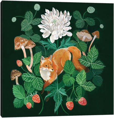 Strawberry Fox Canvas Art Print - Mushroom Art