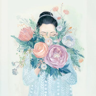 Girl Floral Bouquet by Clara McAllister multi panel art