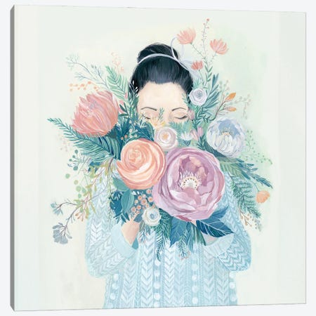 Girl Floral Bouquet Canvas Print #CMT25} by Clara McAllister Canvas Art Print