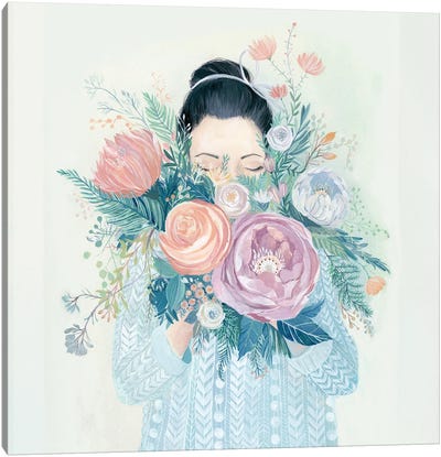 Girl Floral Bouquet Canvas Art Print - Clara McAllister