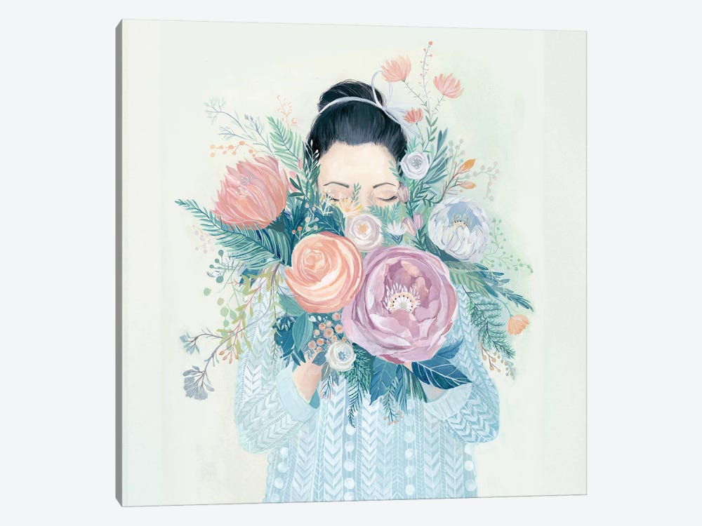 Girl Floral Bouquet by Clara McAllister 1-piece Canvas Art Print