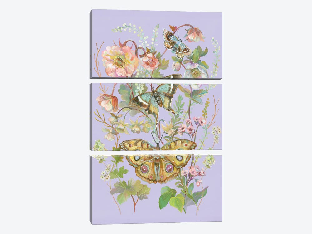 Lilac Butterfly Garden by Clara McAllister 3-piece Canvas Print