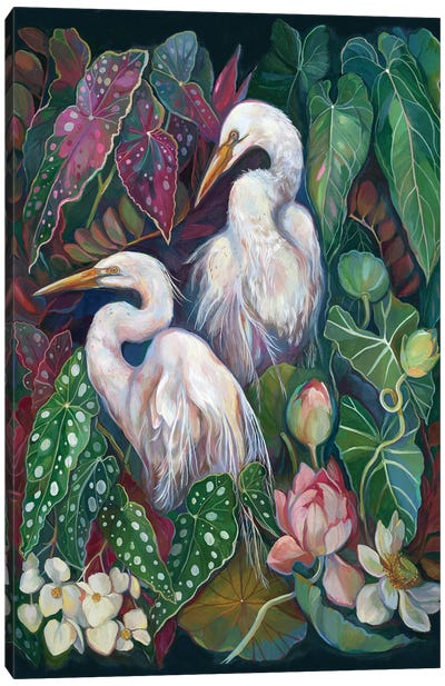 Egret Begonias Canvas Art Print - Egret Art