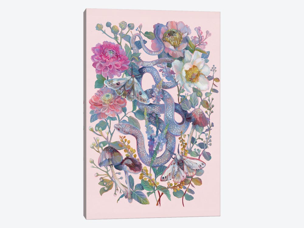 Snake Pink Floral Garden by Clara McAllister 1-piece Canvas Wall Art
