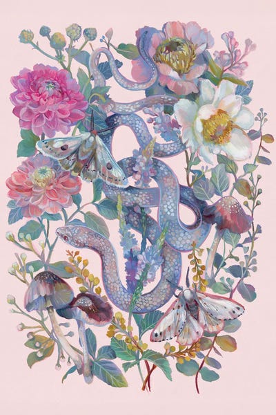 Snakes: Snake Pink Floral Garden by Clara McAllister