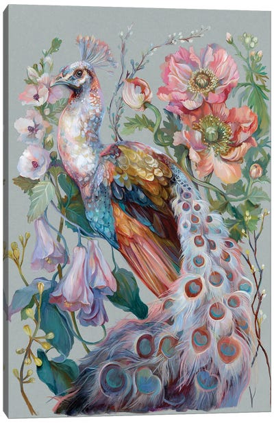 Floral Peacock Canvas Art Print - Peacock Art