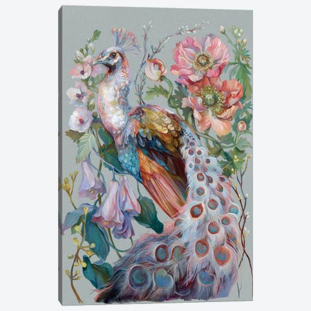 Floral Peacock Canvas Print #CMT34} by Clara McAllister Canvas Artwork