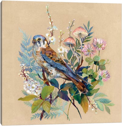 Floral Falcon Canvas Art Print - Cozy Cottage