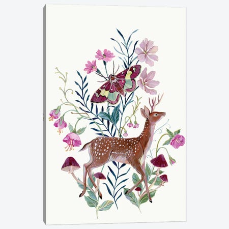 Floral Deer Canvas Print #CMT8} by Clara McAllister Canvas Art Print
