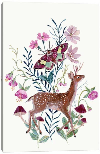 Floral Deer Canvas Art Print - Mushroom Art