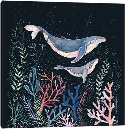 Whales And Coral Canvas Art Print - Coral Art