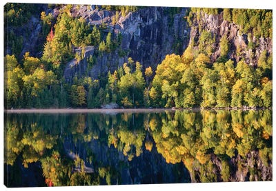 USA, New York State. Autumn reflections in Chapel Pond, Adirondack Mountains. Canvas Art Print
