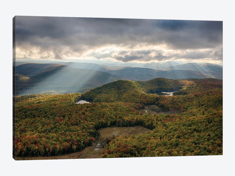 USA, New York State. Autumn sunrays in the mountains, Adirondack Mountains. by Chris Murray 1-piece Canvas Print