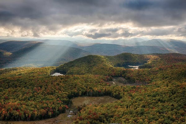 Adirondacks: USA, New York State. Autumn sunrays in the mountains, Adirondack Mountains. by Chris Murray