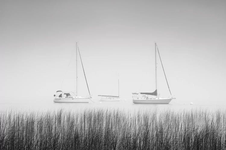 USA, New York State. Three sailboats, St. Lawrence River, Thousand Islands.