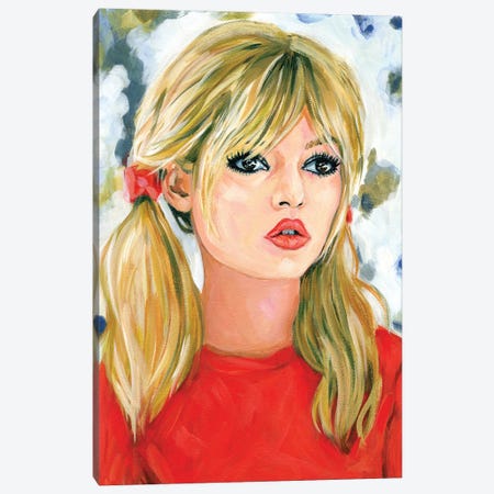 Brigitte Bardot In Pigtails Canvas Print #CMX23} by Cathi Mingus Canvas Art