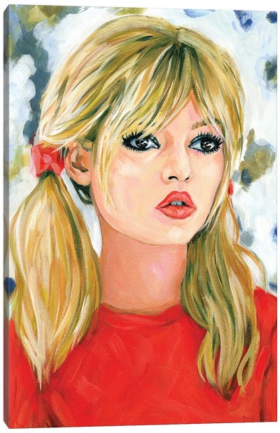 Brigitte Bardot In Pigtails Canvas Art Print - Cathi Mingus