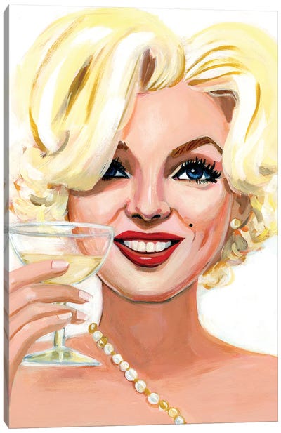 Marilyn With Champagne Canvas Art Print - Champagne Art