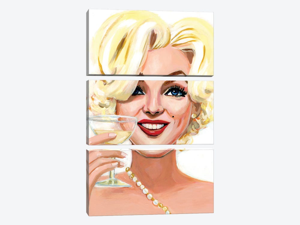 Marilyn With Champagne by Cathi Mingus 3-piece Canvas Print