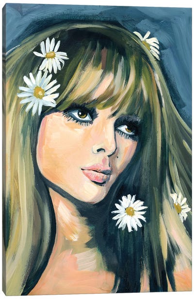 Seventies Girl Canvas Art Print - Daisy Art