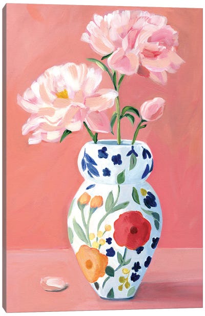 Vase With Peonies Flowers Canvas Art Print - Cathi Mingus