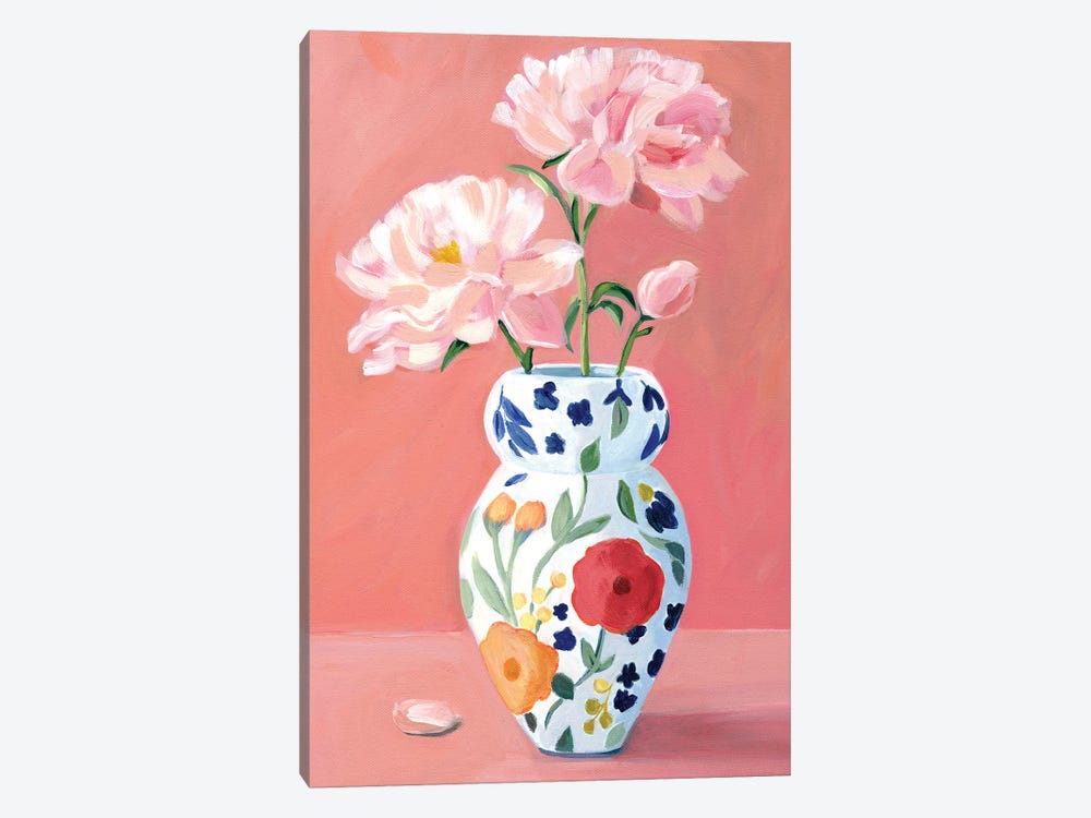 Vase With Peonies Flowers by Cathi Mingus 1-piece Canvas Artwork