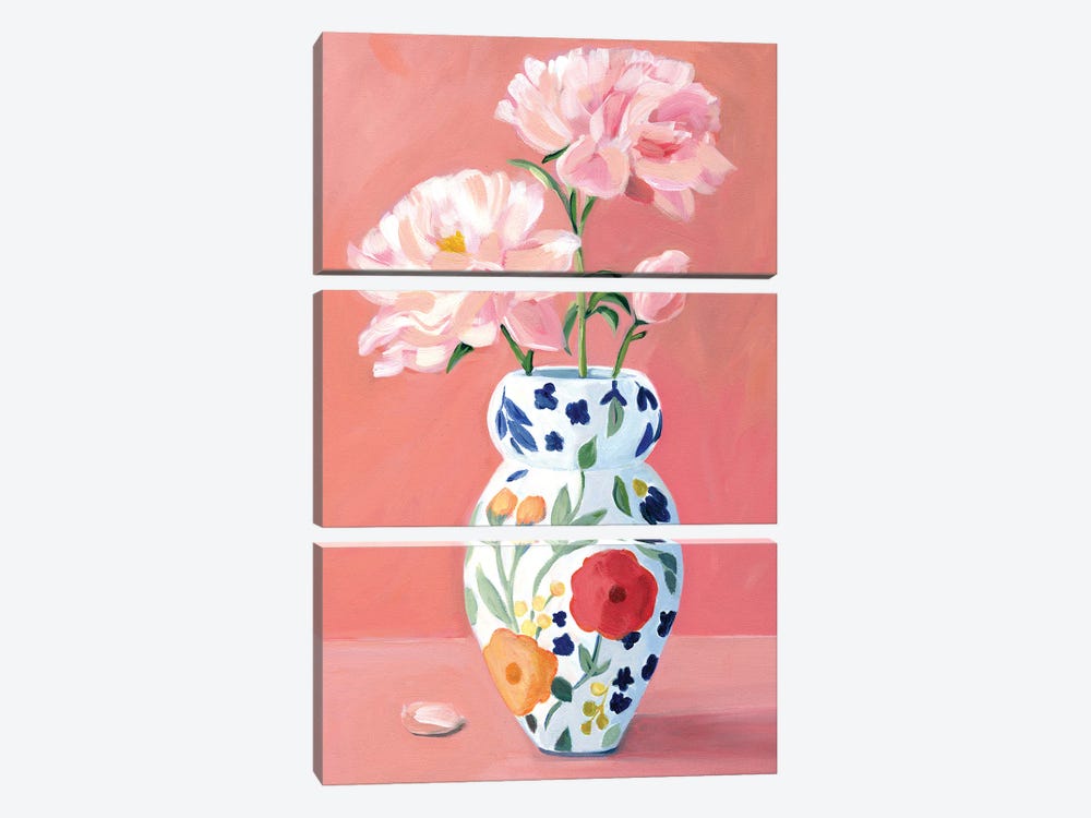 Vase With Peonies Flowers by Cathi Mingus 3-piece Canvas Wall Art