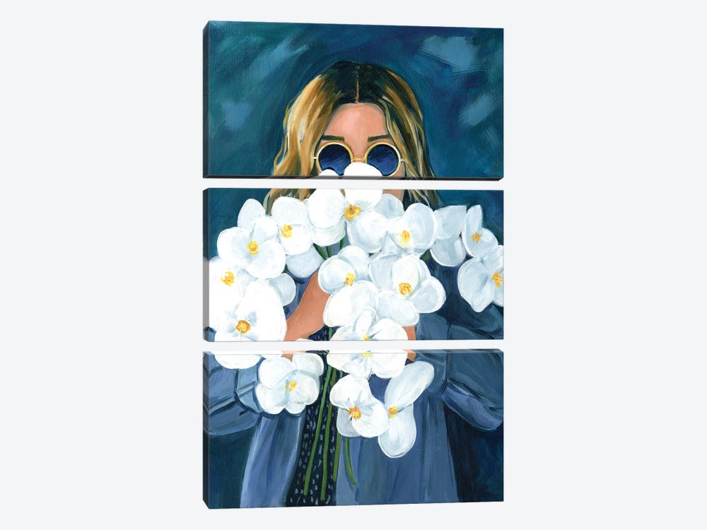 Girl With Orchids by Cathi Mingus 3-piece Canvas Art Print