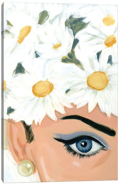 Girl With Flower Hat Canvas Art Print - Daisy Art