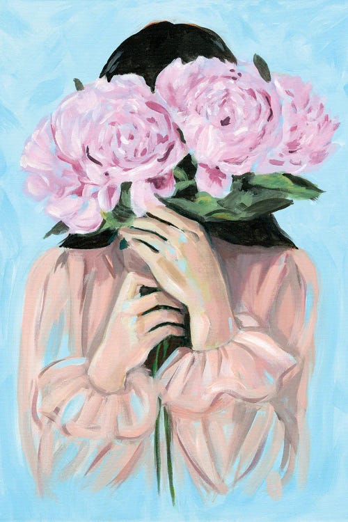 Woman With Peonies Flowers