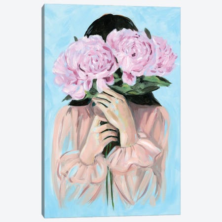 Woman With Peonies Flowers Canvas Print #CMX49} by Cathi Mingus Canvas Art