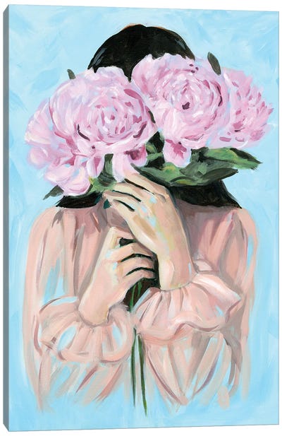 Woman With Peonies Flowers Canvas Art Print - Cathi Mingus