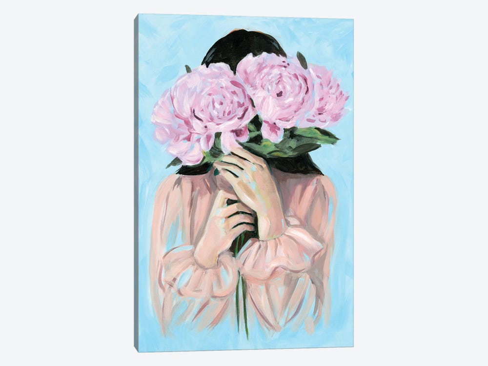 Woman With Peonies Flowers by Cathi Mingus 1-piece Canvas Art Print