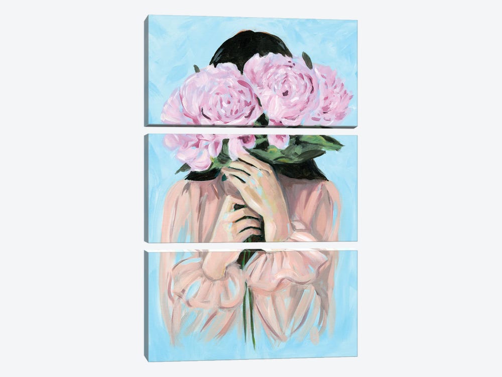 Woman With Peonies Flowers by Cathi Mingus 3-piece Canvas Print