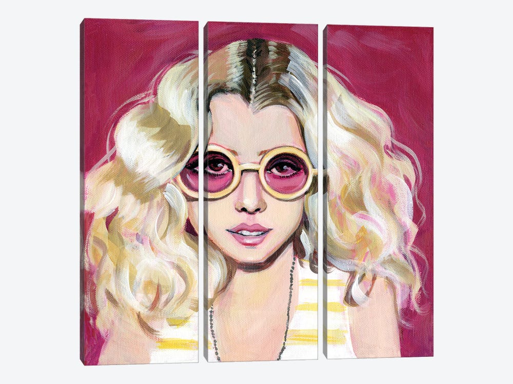 Seventies Girl With Sunglasses by Cathi Mingus 3-piece Canvas Art Print