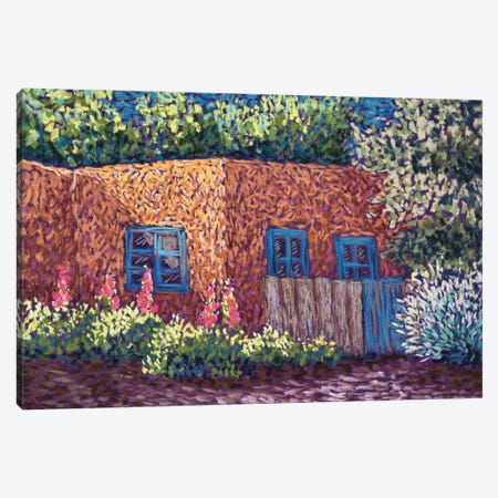 Adobe With Blue Windows Canvas Print #CMY122} by Candy Mayer Canvas Wall Art