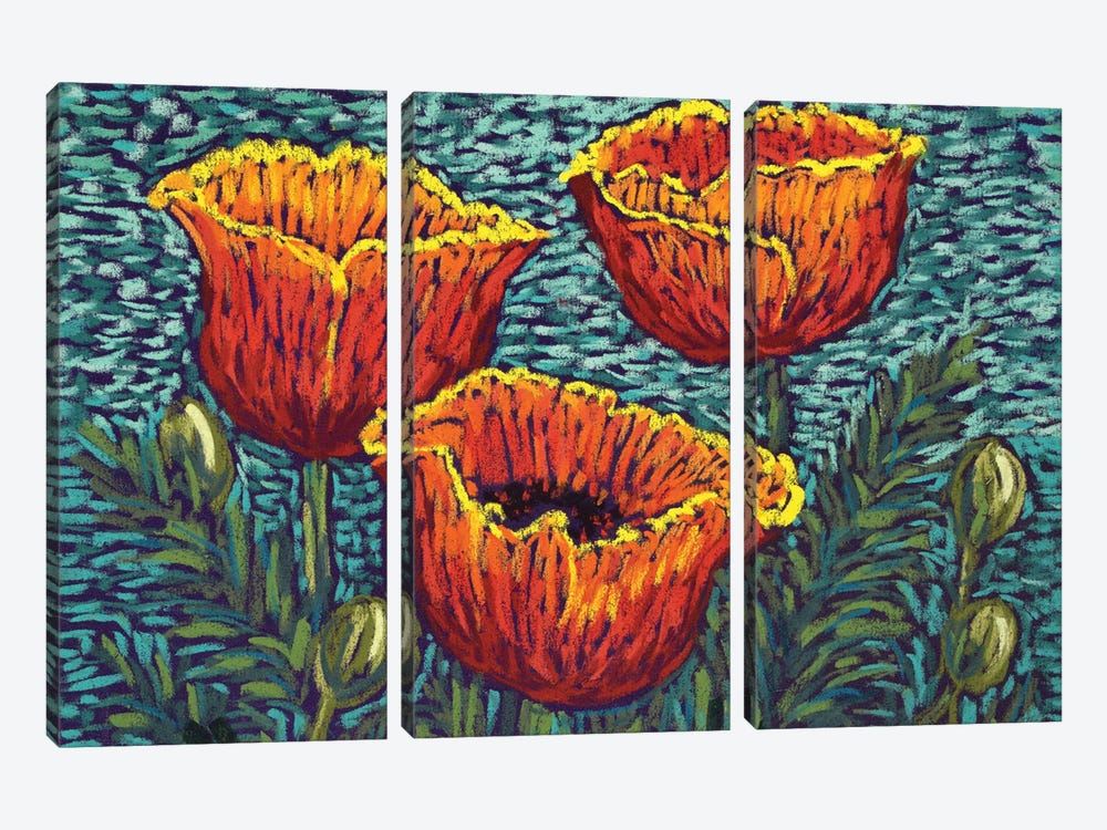 Red Orange Poppies by Candy Mayer 3-piece Art Print