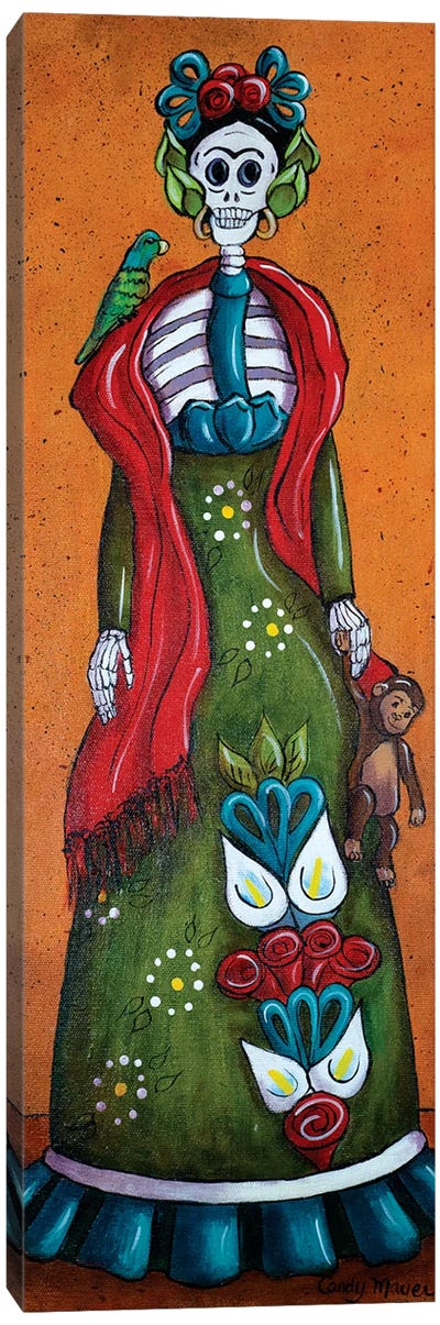 Frida With Monkey Canvas Art Print - Día de los Muertos