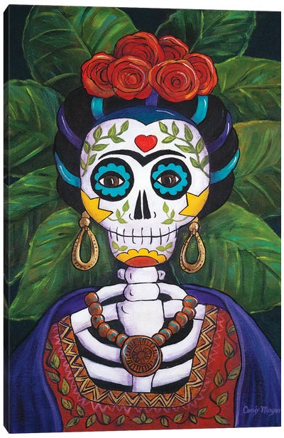 Frida With Roses Canvas Art Print - Folk Art