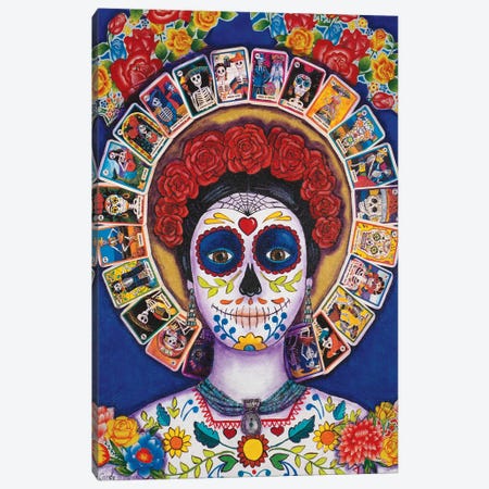 Blue Loteria Lady Canvas Print #CMY2} by Candy Mayer Canvas Art