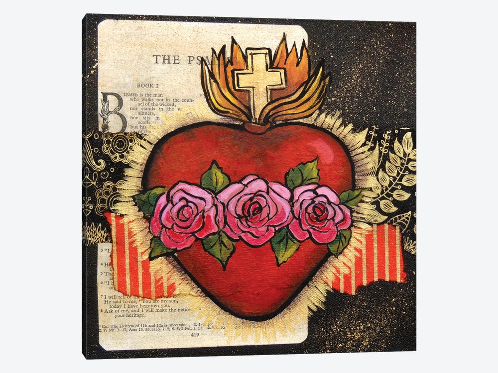 Sacred Heart With 3 Roses by Candy Mayer 1-piece Art Print