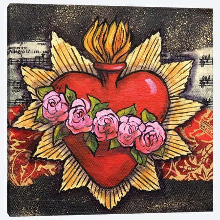 Sacred Heart With 5 Roses Canvas Print #CMY49} by Candy Mayer Art Print